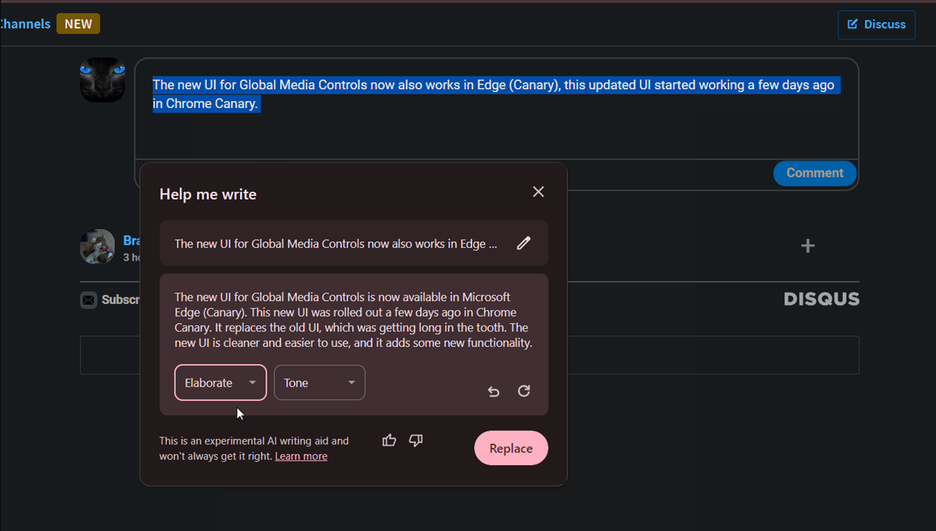 图:谷歌浏览器增加AI撰写功能 可以帮你快速改写或生成一段内容