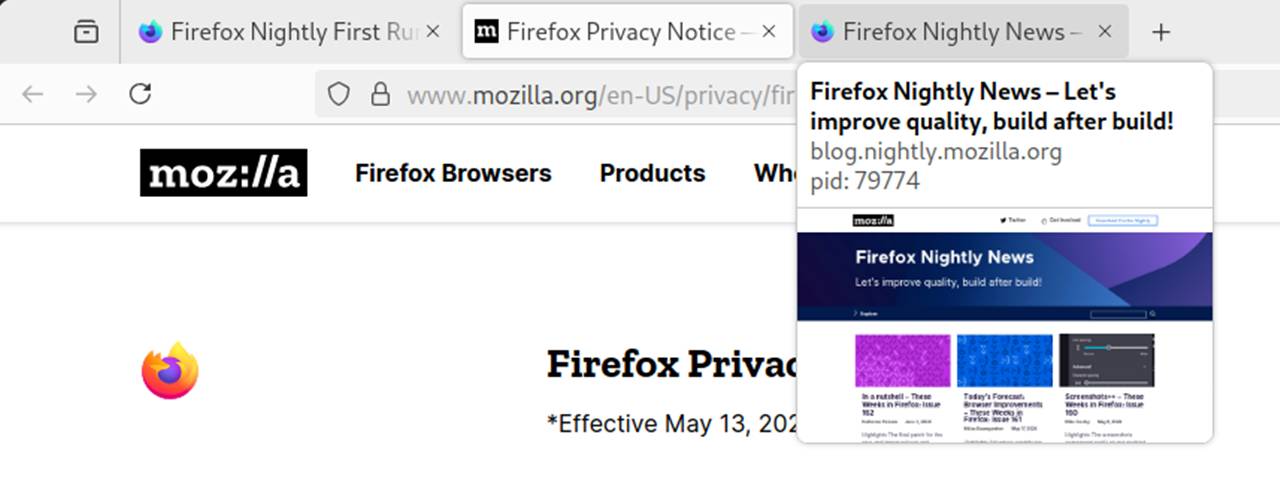 图:火狐浏览器终于要支持选项卡预览功能 现已在Firefox Nightly中测试